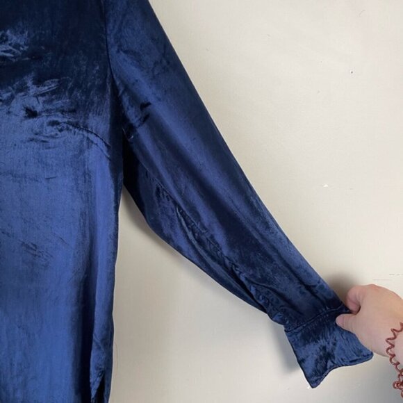 Anthropologie Maeve Blue Velvet Tie-Neck Button-down Tunic Sz US 2 Elegant - Picture 4 of 13